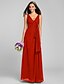 cheap Bridesmaid Dresses-Sheath / Column V Neck Floor Length Chiffon Bridesmaid Dress with Criss Cross