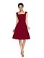 cheap Bridesmaid Dresses-A-Line Square Neck Knee Length Satin Bridesmaid Dress with Pleats by LAN TING BRIDE® / Open Back
