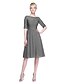 cheap Bridesmaid Dresses-A-Line Bridesmaid Dress Jewel Neck Half Sleeve See Through Knee Length Chiffon / Lace with Ruched 2022 / Illusion Sleeve