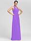 זול שמלות שושבינה-Sheath / Column Halter Neck / V Neck Floor Length Chiffon Bridesmaid Dress with Criss Cross / Ruched / Draping