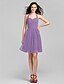 cheap Bridesmaid Dresses-A-Line Bridesmaid Dress Halter Neck Sleeveless Open Back Knee Length Chiffon with Criss Cross / Ruched 2022