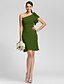 cheap Bridesmaid Dresses-Sheath / Column One Shoulder Knee Length Chiffon Bridesmaid Dress with Side Draping / Ruffles