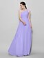 cheap Bridesmaid Dresses-A-Line One Shoulder Floor Length Chiffon Bridesmaid Dress with Side Draping by LAN TING BRIDE®