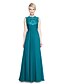 cheap Bridesmaid Dresses-Sheath / Column Jewel Neck Floor Length Chiffon / Lace Bridesmaid Dress with Criss Cross / Pleats / Side Draping / See Through