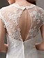 billige Brudekjoler-A-linje Bryllupskjoler Besmykket Knelengde Blomsterblonder Stropper Fritid Gjennomsiktige Åpen rygg med Blonder Drapering 2022 / Illusjon