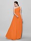 cheap Bridesmaid Dresses-A-Line One Shoulder Floor Length Chiffon Bridesmaid Dress with Side Draping by LAN TING BRIDE®