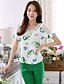 cheap Women&#039;s Blouses &amp; Shirts-Women&#039;s Daily Going out Casual Summer Fall Blouse,Floral Round Neck Short Sleeves Silk Cotton