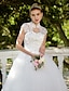 cheap Wedding Dresses-Ball Gown High Neck Floor Length Lace / Tulle Cap Sleeve Country / Vintage Illusion Detail / Backless Made-To-Measure Wedding Dresses with Beading / Appliques