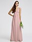 cheap Bridesmaid Dresses-Sheath / Column V Neck Floor Length Chiffon / Lace Bodice Bridesmaid Dress with Lace / Sash / Ribbon by LAN TING BRIDE®