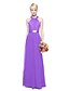 cheap Bridesmaid Dresses-Sheath / Column Halter Neck Floor Length Chiffon / Stretch Satin Bridesmaid Dress with Sash / Ribbon / Pleats by LAN TING BRIDE®