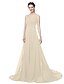 cheap Bridesmaid Dresses-A-Line Straps Floor Length Chiffon Bridesmaid Dress with Pleats / Beading / Appliques
