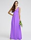 cheap Bridesmaid Dresses-Sheath / Column V Neck Floor Length Chiffon / Lace Bodice Bridesmaid Dress with Lace / Sash / Ribbon by LAN TING BRIDE®