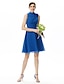 cheap Bridesmaid Dresses-A-Line High Neck Knee Length Chiffon Bridesmaid Dress with Pleats / Ruched / Flower