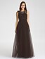 cheap Bridesmaid Dresses-A-Line Bateau Neck Floor Length Tulle Bridesmaid Dress with Lace / Sash / Ribbon by LAN TING BRIDE®