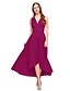 cheap Bridesmaid Dresses-A-Line V Neck Asymmetrical Chiffon / Jersey Bridesmaid Dress with Sash / Ribbon / Pleats / Convertible Dress