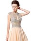 cheap Cocktail Dresses-A-Line Open Back Cocktail Party Dress Illusion Neck Sleeveless Short / Mini Chiffon with Crystals Beading 2020