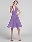 cheap Bridesmaid Dresses-Sheath / Column Halter Neck Knee Length Chiffon Bridesmaid Dress with Ruched / Draping