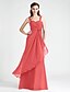 cheap Bridesmaid Dresses-Ball Gown / A-Line Straps Floor Length Chiffon Bridesmaid Dress with Criss Cross / Ruched / Flower