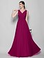 olcso Der Hochzeitsladen-A-Line / Sheath / Column Bridesmaid Dress V Neck Sleeveless Open Back Floor Length Georgette with Criss Cross 2023