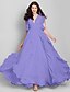 cheap Bridesmaid Dresses-A-Line V Neck Ankle Length Chiffon Bridesmaid Dress with Cascading Ruffles by LAN TING BRIDE®