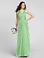 cheap Bridesmaid Dresses-Sheath / Column V Neck Floor Length Chiffon Bridesmaid Dress with Sash / Ribbon / Ruched