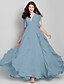 cheap Bridesmaid Dresses-A-Line V Neck Ankle Length Chiffon Bridesmaid Dress with Cascading Ruffles by LAN TING BRIDE®