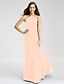 billige Brudepikekjoler-Sheath / Column Halter Neck Floor Length Chiffon Bridesmaid Dress with Beading / Crystals / Ruffles by LAN TING BRIDE®