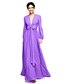 cheap Bridesmaid Dresses-A-Line Bridesmaid Dress V Neck Long Sleeve Elegant Floor Length Chiffon with Sash / Ribbon / Bow(s) / Pleats 2022 / Bishop Sleeve / Open Back