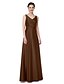 cheap Bridesmaid Dresses-A-Line V Neck Floor Length Satin Bridesmaid Dress with Pleats by LAN TING BRIDE®