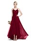 cheap Bridesmaid Dresses-A-Line Spaghetti Strap Asymmetrical Chiffon / Tulle Bridesmaid Dress with Criss Cross / Ruched by LAN TING BRIDE®