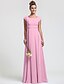 cheap Bridesmaid Dresses-Sheath / Column Bridesmaid Dress Square Neck Short Sleeve Elegant Floor Length Chiffon with Sash / Ribbon / Pleats 2022