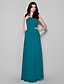 cheap Bridesmaid Dresses-Sheath / Column Scoop Neck Floor Length Chiffon Bridesmaid Dress with Draping by LAN TING BRIDE®