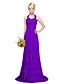 cheap Bridesmaid Dresses-A-Line Halter Neck Floor Length Chiffon Bridesmaid Dress with Pleats by LAN TING BRIDE®