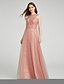 cheap Bridesmaid Dresses-A-Line V Neck Floor Length Tulle Bridesmaid Dress with Criss Cross by LAN TING BRIDE®