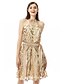 halpa Morsiusneitojen mekot-A-Line Jewel Neck Knee Length Sequined Bridesmaid Dress with Sash / Ribbon / Bow(s) / Sequin / Sparkle &amp; Shine