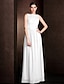 cheap Bridesmaid Dresses-Sheath / Column Bateau Neck Floor Length Georgette / Lace Bodice Bridesmaid Dress with Lace / Sash / Ribbon by LAN TING BRIDE®