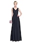 ieftine Rochii de Domnișoare de Onoare-A-Line V Neck Floor Length Georgette Bridesmaid Dress with Side Draping / Criss Cross by LAN TING BRIDE®