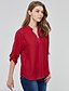 abordables Tops de tallas grandes-Mujer Camiseta Color sólido Talla Grande Escote en Pico Trabajo Fin de semana Cortado Manga Larga Tops Vino Blanco Negro