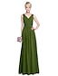 ieftine Rochii de Domnișoare de Onoare-A-Line V Neck Floor Length Georgette Bridesmaid Dress with Side Draping / Criss Cross by LAN TING BRIDE®