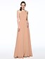 cheap Bridesmaid Dresses-A-Line Bridesmaid Dress Jewel Neck / Cross Front Sleeveless Elegant Floor Length Chiffon with Sash / Ribbon / Pleats 2022