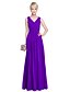 ieftine Rochii de Domnișoare de Onoare-A-Line V Neck Floor Length Georgette Bridesmaid Dress with Side Draping / Criss Cross by LAN TING BRIDE®