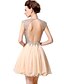 cheap Cocktail Dresses-A-Line Open Back Cocktail Party Dress Illusion Neck Sleeveless Short / Mini Chiffon with Crystals Beading 2020