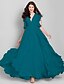 cheap Bridesmaid Dresses-A-Line V Neck Ankle Length Chiffon Bridesmaid Dress with Cascading Ruffles by LAN TING BRIDE®