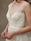 Χαμηλού Κόστους Νυφικά Φορέματα-Wedding Dresses Sweep / Brush Train A-Line Regular Straps Scoop Neck Lace With Beading Appliques 2023 Bridal Gowns