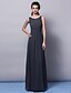 cheap Bridesmaid Dresses-Sheath / Column Jewel Neck Floor Length Chiffon Bridesmaid Dress with Sash / Ribbon / Ruched / Draping / Open Back