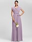 cheap Bridesmaid Dresses-Sheath / Column Bridesmaid Dress Cowl Neck Short Sleeve Elegant Floor Length Chiffon with Sash / Ribbon / Draping 2022