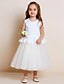 cheap Flower Girl Dresses-A-Line Tea Length Flower Girl Dress - Cotton Tulle Sleeveless Jewel Neck with Draping by thstylee