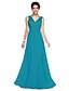 cheap Bridesmaid Dresses-A-Line V Neck Floor Length Georgette Bridesmaid Dress with Bow(s) / Sash / Ribbon by LAN TING BRIDE® / Open Back