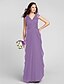 cheap Bridesmaid Dresses-Sheath / Column V Neck Floor Length Chiffon Bridesmaid Dress with Sash / Ribbon / Ruched