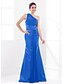 cheap Bridesmaid Dresses-Mermaid / Trumpet Bridesmaid Dress One Shoulder Sleeveless Elegant Sweep / Brush Train Satin / Georgette with Sash / Ribbon / Ruched 2022